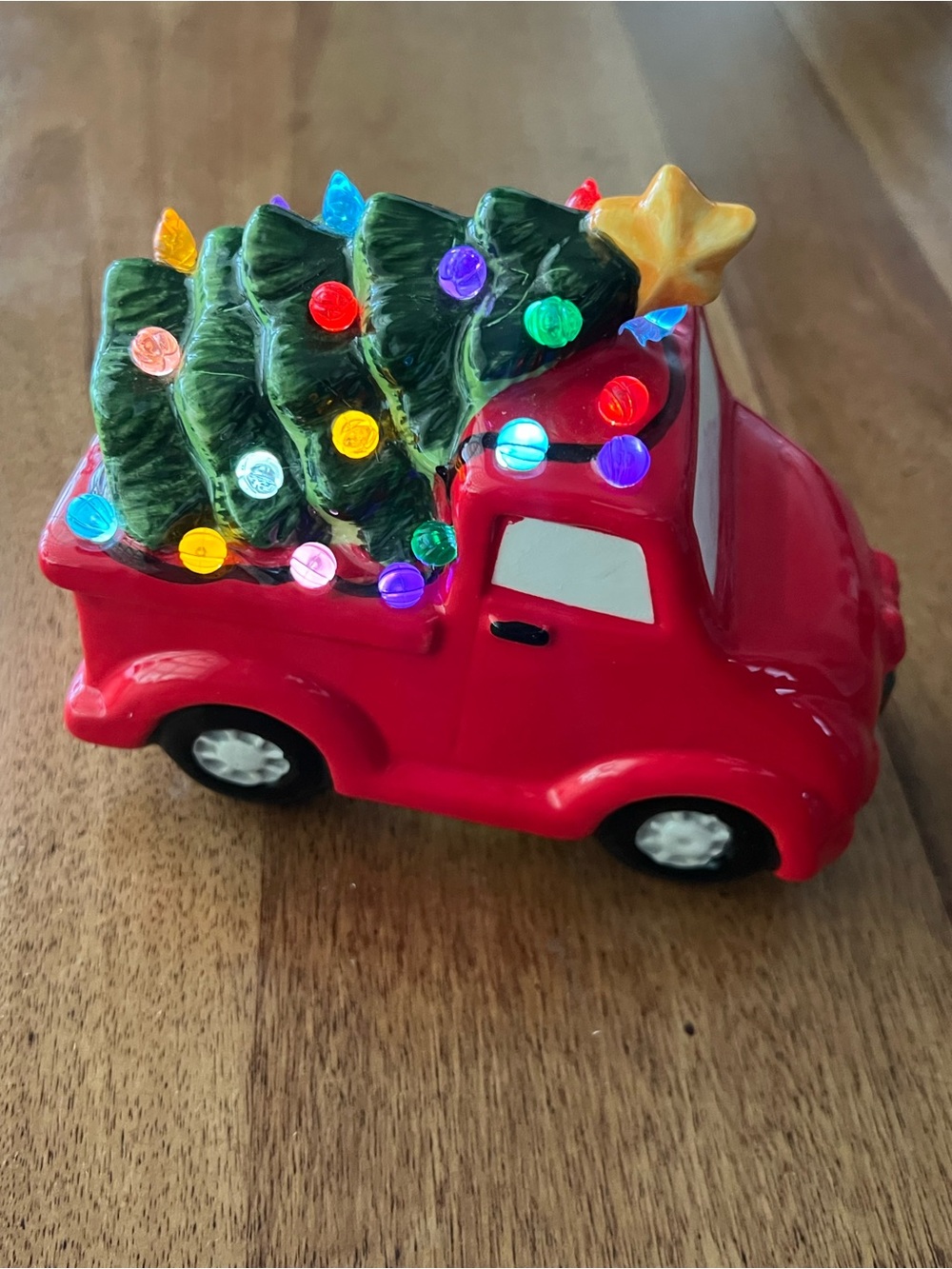 Ceramic red truck with lighted Christmas tree 6”